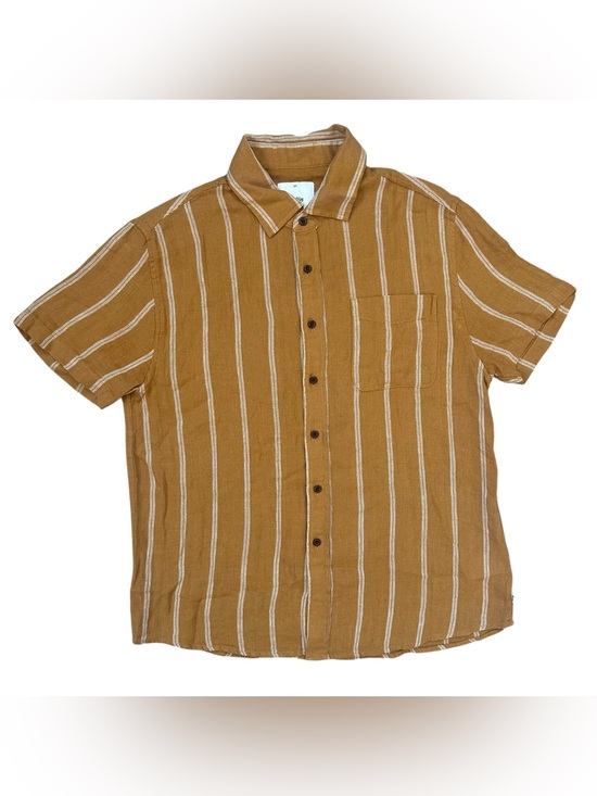 Katin Other - Katin Alan Ochre White Striped Linen Cotton Blend Short Sleeve Shirt Size Small